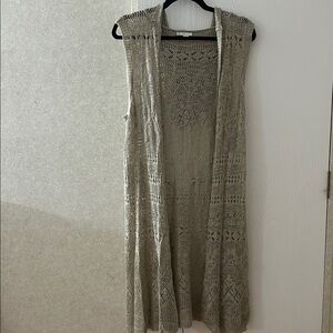 Cato, Beige Crochet Sleeveless Cardigan, Size L